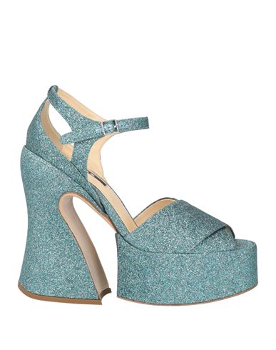 ROCHAS ROCHAS WOMAN SANDALS TURQUOISE SIZE 7 TEXTILE FIBERS 