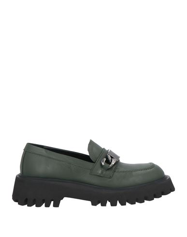 ELVIO ZANON ELVIO ZANON WOMAN LOAFERS MILITARY GREEN SIZE 11 LEATHER 
