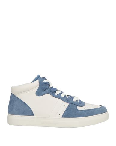 Emporio Armani Man Sneakers Slate Blue Size 13 Leather, Textile Fibers In Blue