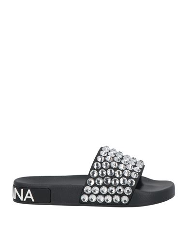 Dolce & Gabbana Crystal-embellished Leather Slides In Black