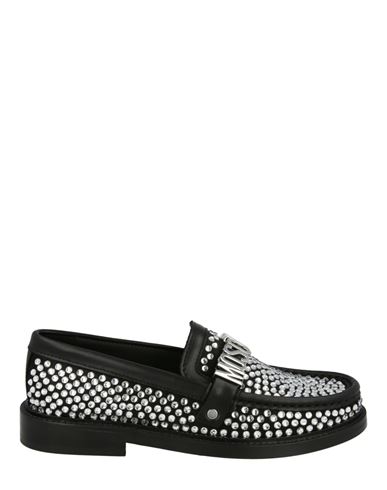Moschino Crystal Embellished Satin Loafers Woman Loafers Black Size 7 Viscose, Silk, Calfskin In Multi