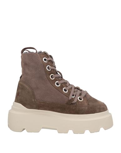 Inuikii Woman Ankle Boots Taupe Size 7 Leather, Shearling In Brown