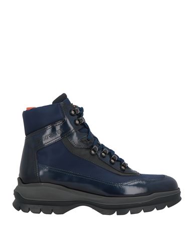 Santoni Man Ankle Boots Navy Size 10 Leather, Textile Fibers In Navy Blue