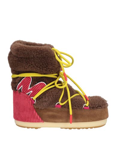 Moon Boot Woman Ankle Boots Chocolate Brown Size 6-7 Shearling, Textile Fibers In Brown