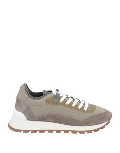 Brunello Cucinelli Woman Sneakers Khaki Size 7 Leather, Textile Fibers, Brass In Beige