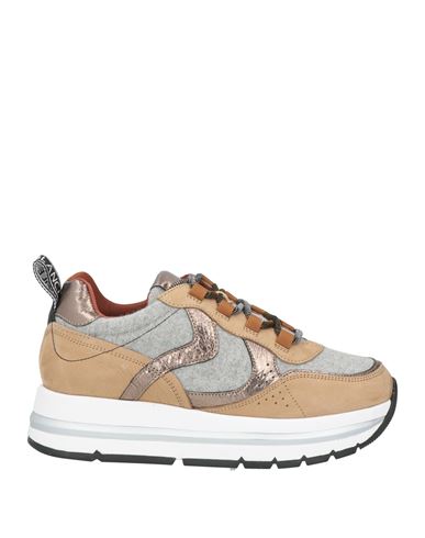 VOILE BLANCHE VOILE BLANCHE WOMAN SNEAKERS GREY SIZE 7 LEATHER, TEXTILE FIBERS 