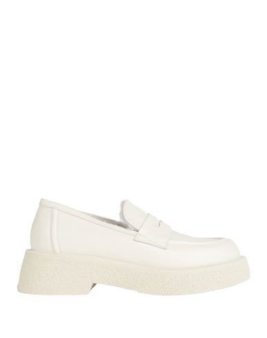 Loriblu Woman Loafers Off White Size 7 Leather, Shearling In Off White