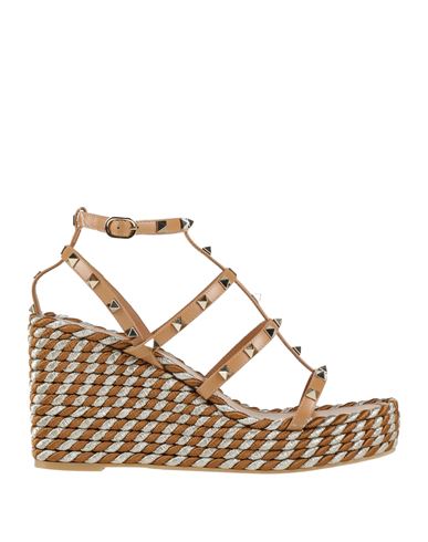 Valentino Garavani Woman Espadrilles Camel Size 12 Leather In Beige