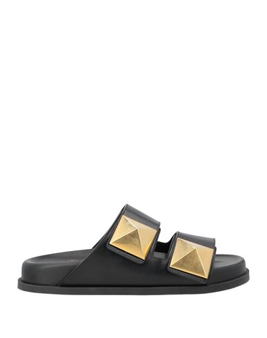 Valentino Black Leather Slippers Sandals In Black