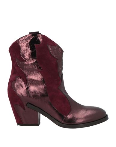 Del Carlo Woman Ankle Boots Burgundy Size 8 Leather In Red