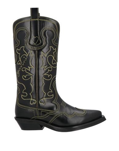 Ganni 40mm Mid Shaft Embroidered Western Boots In Black