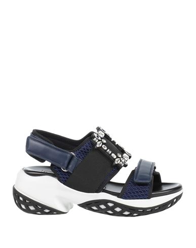 Roger Vivier Woman Sandals Midnight Blue Size 4 Leather, Textile Fibers In Blue