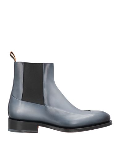 Santoni Man Ankle Boots Slate Blue Size 9 Leather In Blue