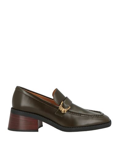 Tod's Woman Loafers Military Green Size 8 Leather In Brown