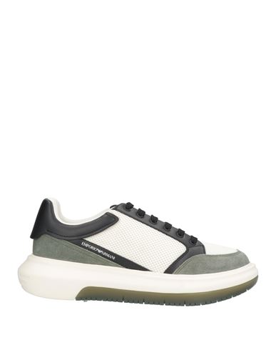 Emporio Armani Man Sneakers Military Green Size 9 Polyester, Cow Leather