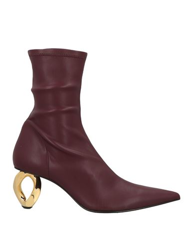 Jw Anderson Woman Ankle Boots Burgundy Size 10 Leather In Burgundy