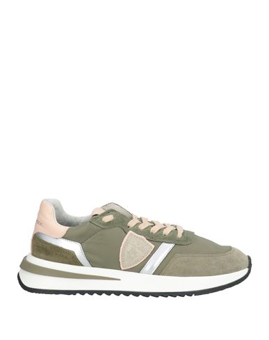 Philippe Model Woman Sneakers Military Green Size 7 Leather, Textile Fibers In Green