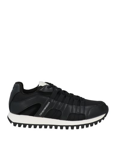Emporio Armani Man Sneakers Black Size 8.5 Leather, Textile Fibers, Synthetic Fibers In Black
