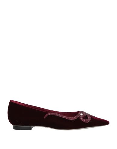 René Caovilla Rene' Caovilla Woman Ballet Flats Burgundy Size 10 Textile Fibers In Burgundy