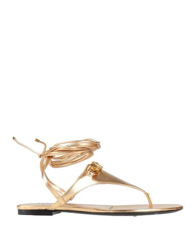 Valentino Garavani Woman Thong Sandal Gold Size 7 Leather In Gold