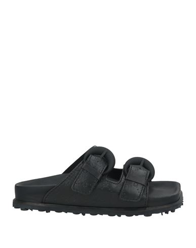 Marine Serre Embossed Leather Ms Ground Logo Embossed Slippers In Black