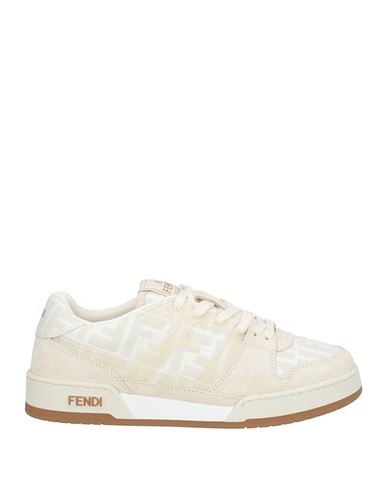 FENDI FENDI WOMAN SNEAKERS IVORY SIZE 5.5 LEATHER, TEXTILE FIBERS