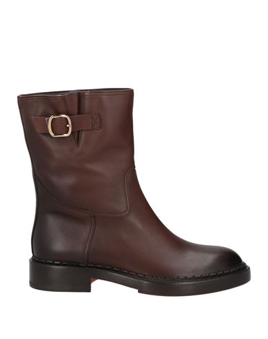 Santoni Woman Ankle Boots Chocolate Brown Size 7.5 Leather In Brown