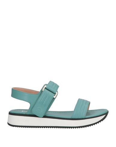 Pollini Woman Sandals Turquoise Size 8 Leather In Blue