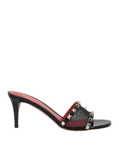 Valentino Garavani Rockstud Alcove Woman Sandals Black Size 8 Leather, Textile Fibers In Multi