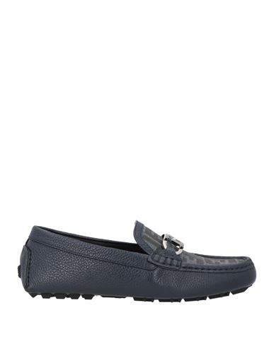 Fendi Man Loafers Midnight Blue Size 6.5 Calfskin, Textile Fibers
