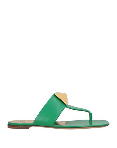 Valentino Garavani Woman Thong Sandal Green Size 7 Leather In Green
