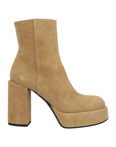 Shop Giampaolo Viozzi Woman Ankle Boots Khaki Size 6 Leather In Beige