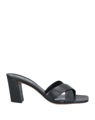 Paris Texas Leather Block Heel Cross Strap Mules In Black