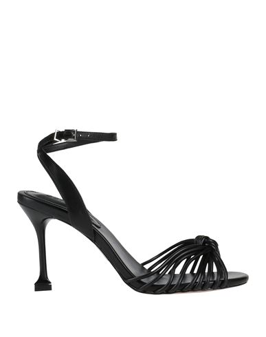 SCHUTZ SCHUTZ WOMAN SANDALS BLACK SIZE 9 TEXTILE FIBERS, LEATHER 
