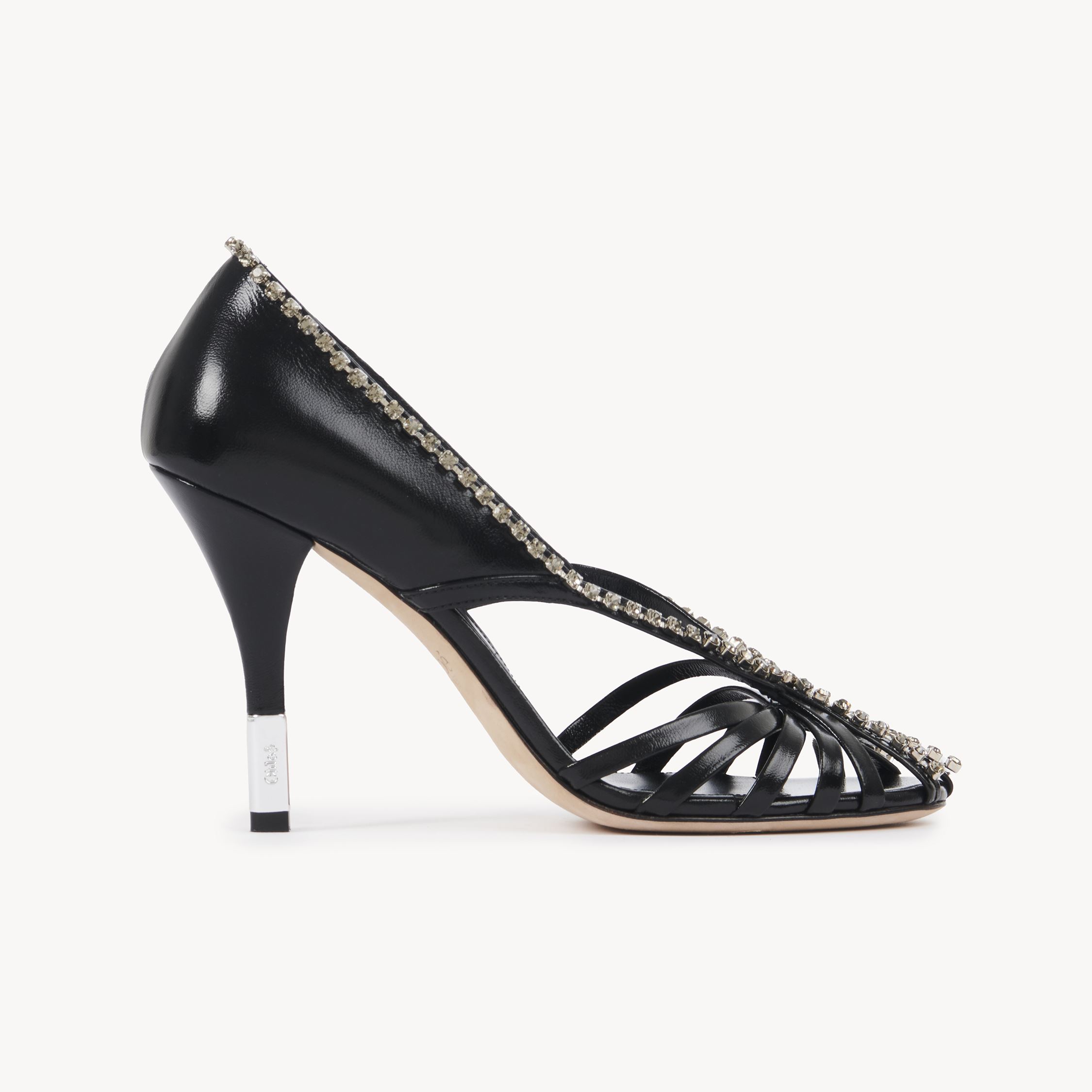 Chloé Leonie Crystal-embellished Leather Pumps In Black