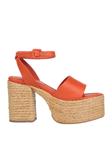 Paloma Barceló Woman Espadrilles Orange Size 7 Leather In Multi