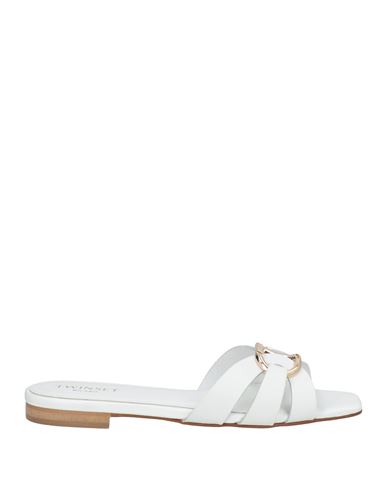 Twinset Oval T-plaque Leather Slides In White