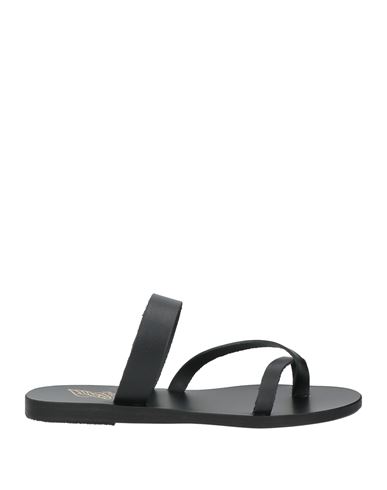 Ancient Greek Sandals Leather Thong Sandals Textured Straps In Black