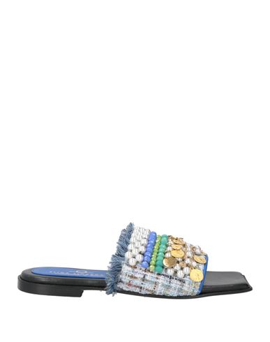 Shop Elina Linardaki Woman Sandals Blue Size 8 Leather, Textile Fibers