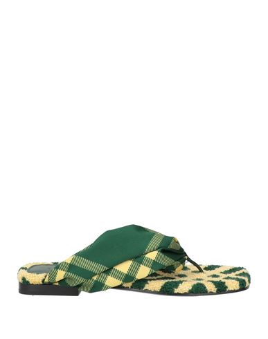 Burberry Check Pattern Thong Strap Open Toe Branded Footbed Flat In Green
