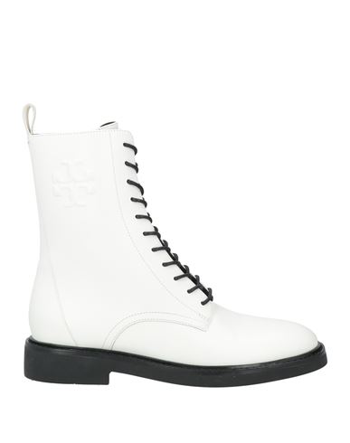 Tory Burch Double T Calf Leather Combat Boots In White