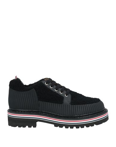 THOM BROWNE THOM BROWNE MAN LACE-UP SHOES BLACK SIZE 8.5 LEATHER, TEXTILE FIBERS 