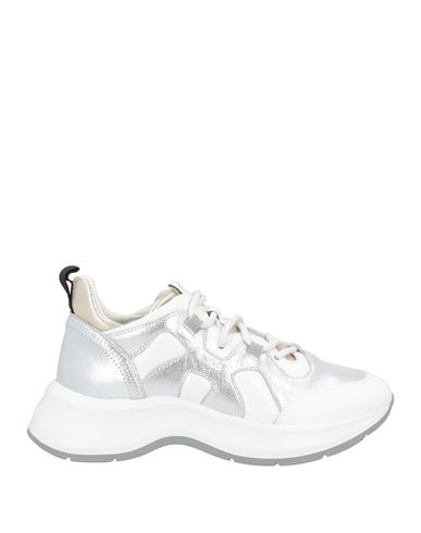 Hogan Woman Sneakers Silver Size 8 Leather In Silver