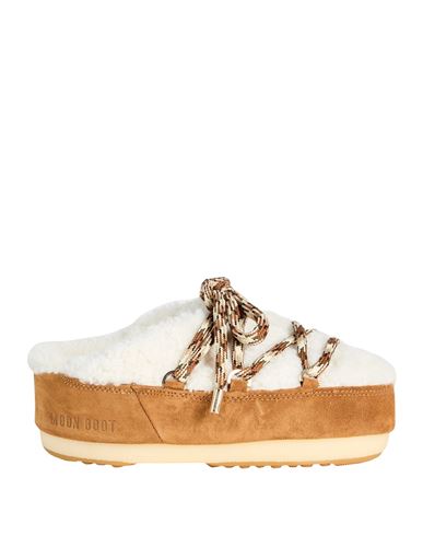 Shop Moon Boot Mb Mule Shearling Woman Mules & Clogs Camel Size 6-7 Sheepskin, Cow Leather In Beige