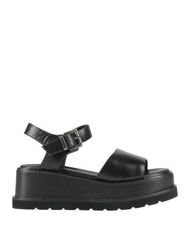 Rahya Grey Woman Sandals Black Size 8 Leather In Black
