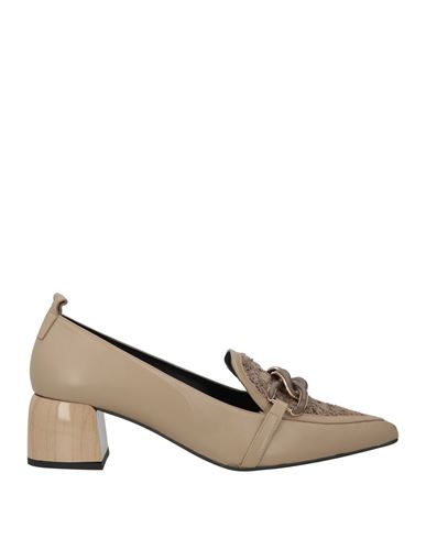 Ezzio Woman Loafers Khaki Size 11 Leather, Textile Fibers In Beige