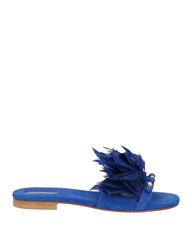 Emanuela Caruso Capri Woman Sandals Bright Blue Size 6.5 Leather In Blue