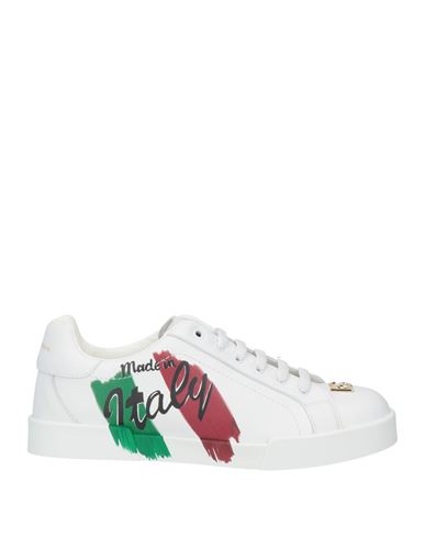 Dolce & Gabbana Portofino Printed Leather Sneakers In White