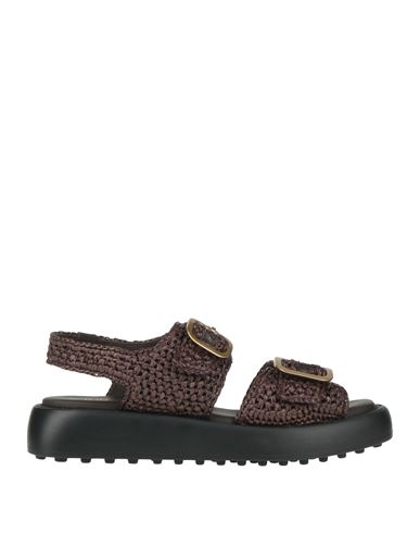 Tod's Woman Sandals Chocolate Brown Size 5.5 Textile Fibers In Brown