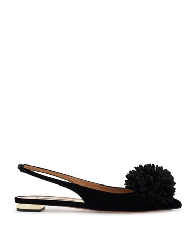 Aquazzura Couturier Velvet Pom Slingback Ballerina Flats In Black